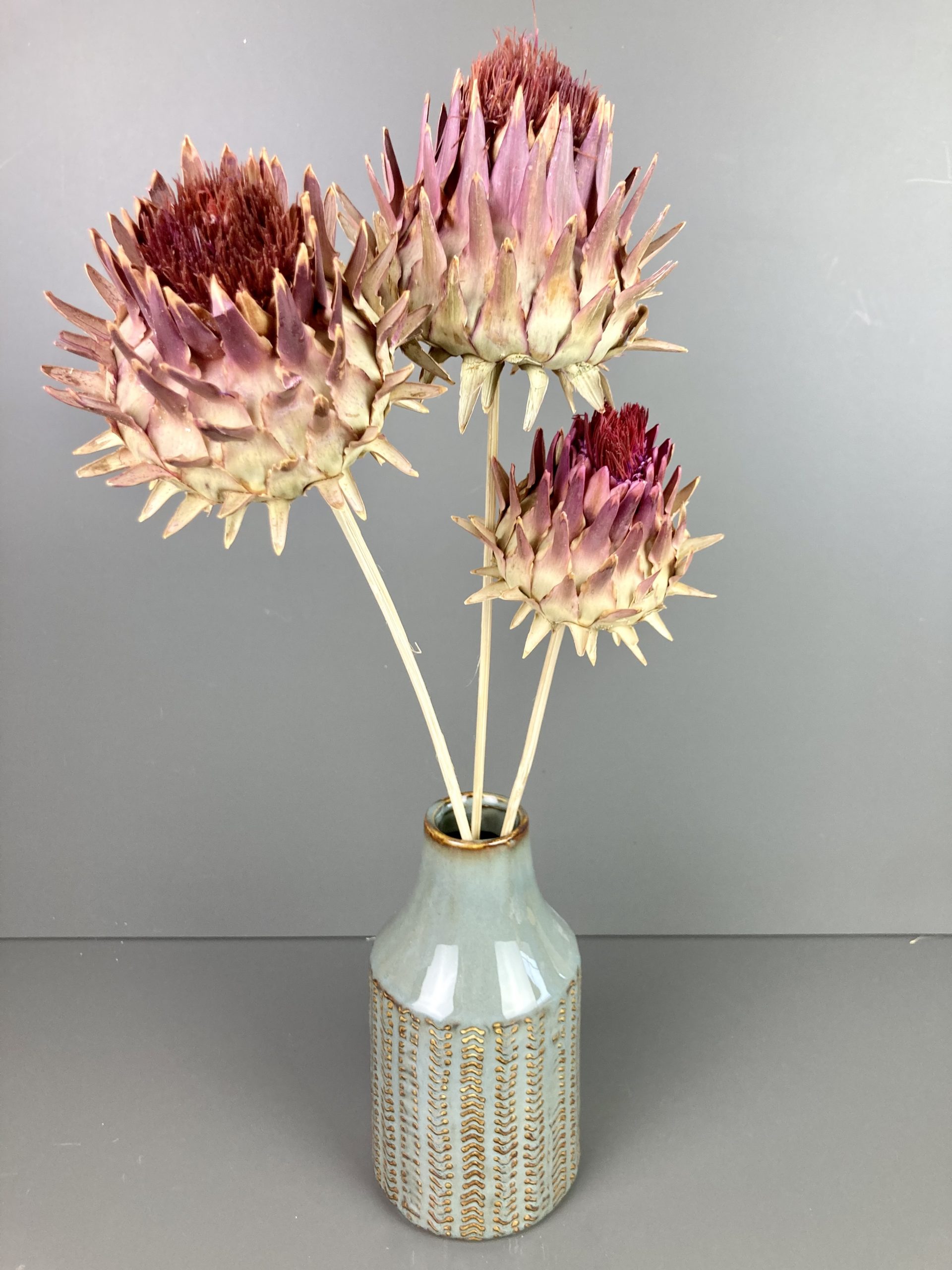 Getrocknete Artischocke, Cynara, Blüte auf Holzstab, 3 Stiele – Bild 4