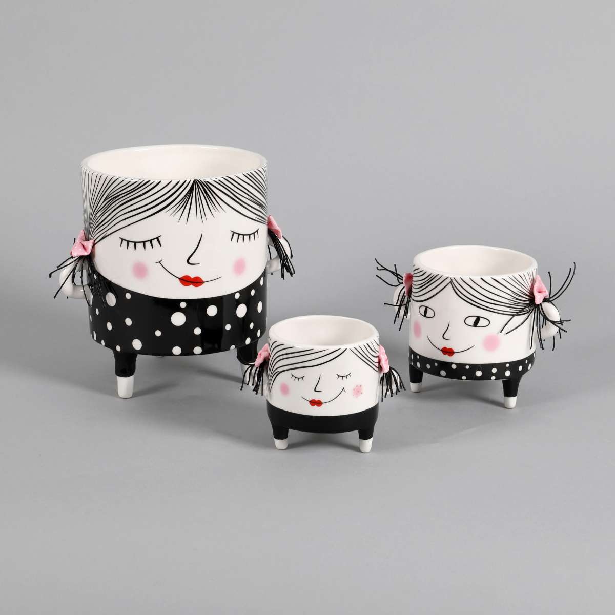 Blumentopf Gesicht-Luzi, schwarz,weiß, Keramik