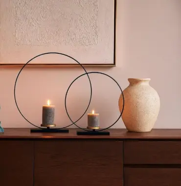 Metallring mit Kerzenhalter, schwarz, Deko-Ring,