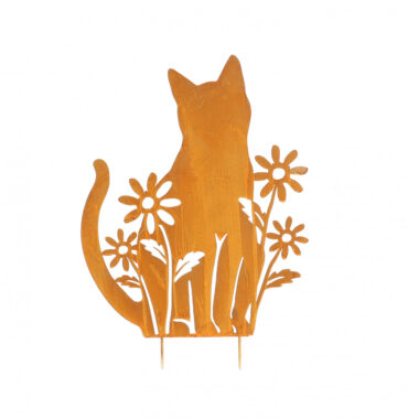 Gartenstecker-Katze, Rost Metall, Blumenbeetstecker