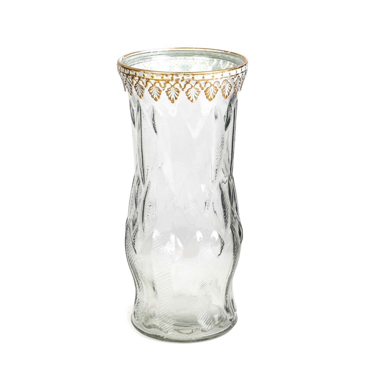 Glasvase-Vintage, Blumenvase mit Metallbeschlag