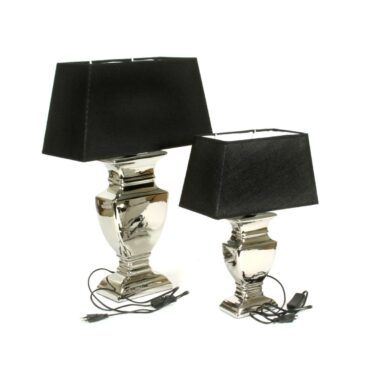 Tischlampe mit Keramikfuß, silber