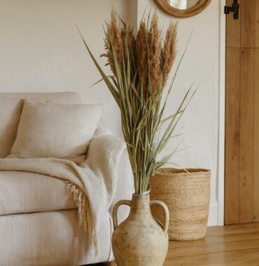 Natürliches Schilfgras - Pampasgras getrocknet mit Blättern, 10 Stiele