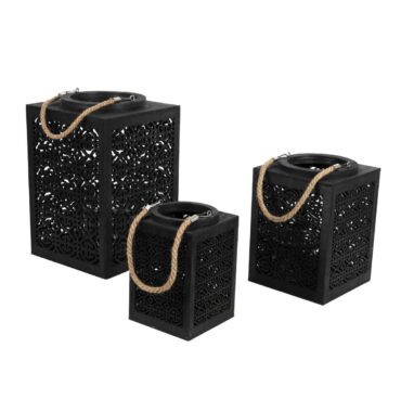 Holz-Laterne, Gartenlaterne, schwarz mit Glaseinsatz