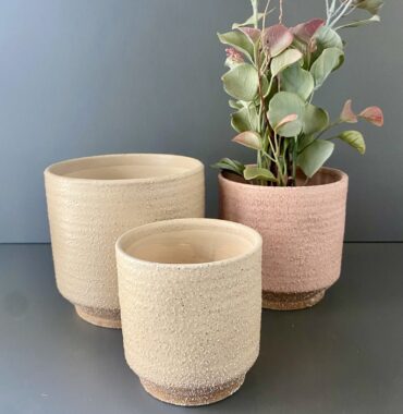 Blumentopf Topas, Keramik Topf raue Oberfläche, rosa/taupe, sandgestrahlte Struktur