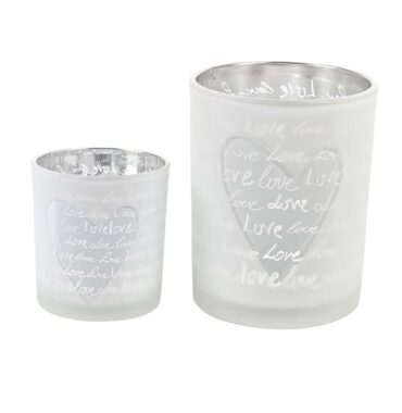 Teelichthalter-Love - Windlicht - Tischdeko Hochzeit - Herz-Deko Glas - Kerzenhalter