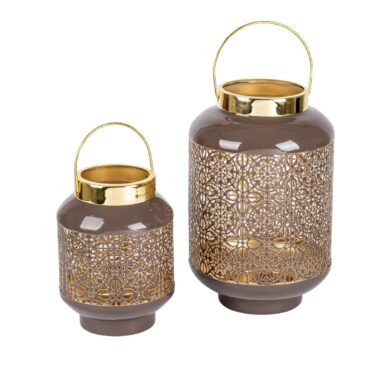 Orientalische Laterne Pekin Garden, Metall Windlicht, dunkelviolett, Terrassen Deko, Gartenlaterne