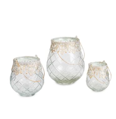 Windlichtglas Vintage Metall Verzierungen