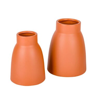 Blumenvase orange-koralle Keramik schlichtes Design bauchige Form