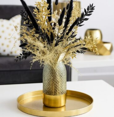 XL Trockenblumenstrauß  "Monte-Carlo"  Moderner Trockenstrauß in schwarz-gold, handgebunden