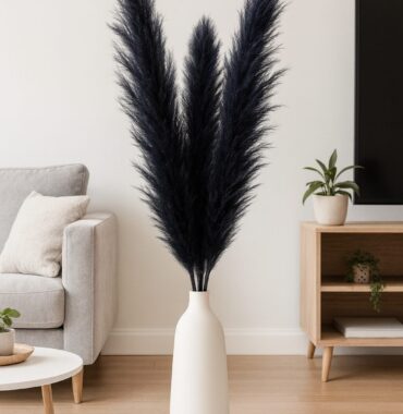 Getrocknetes Pampasgras schwarz, 3 Stiele getrocknet extra fluffig, lange Puschel 100 cm