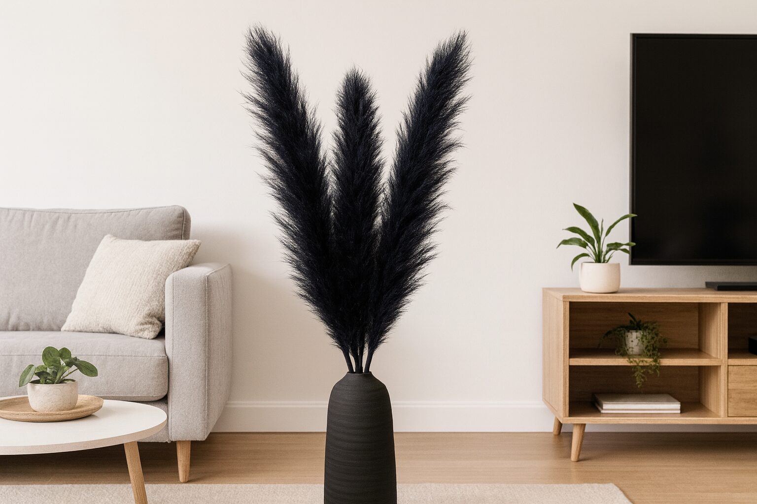Dried pampas grass black, 3 stems dried extra fluffy, long tufts 100 cm - Image 2