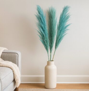 Blaues Pampasgras getrocknet, Trockenblumen Deko, Boho