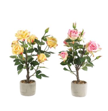 Künstlicher Rosenbaum Rosenbusch im Topf  62cm hoch | gelb | pink |