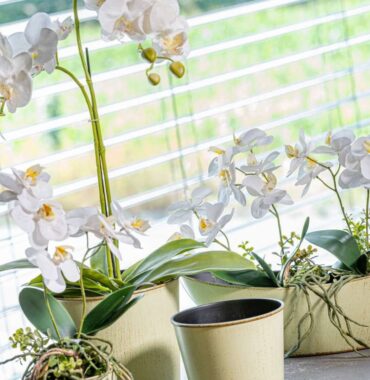 Künstliche Orchidee naturgetreu Phalaenopsis weiß, Schmetterling-Orchidee mit Topf