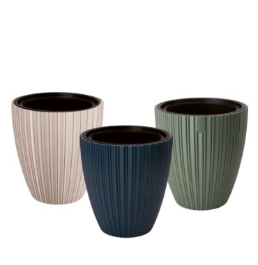 Kunststoff Blumentopf grün/blau/taupe modernes Design mit gerilltem Muster - ideal zum bepflanzen von Pflanzen