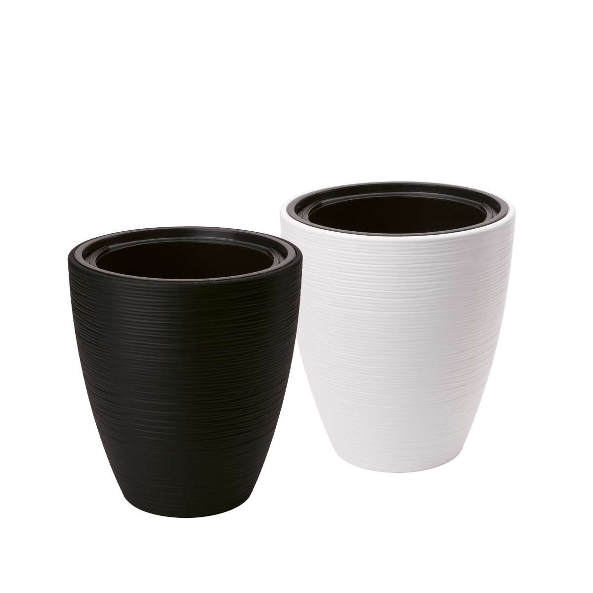 Kunststoff Blumentopf schwarz/weiß modernes Design mit gerilltem Muster - ideal zum bepflanzen von Pflanzen – Bild 2
