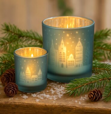 Atmospheric tealight Cityworld in ice blue - 4 sizes to choose from - Perfect decoration for cozy winter evenings