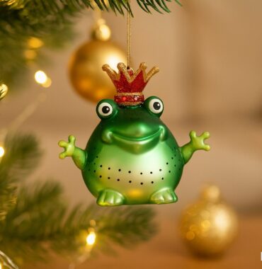 Tree decoration: Enchanting frog king with glitter crown made of glass -, 11x6.5x10.5 cm