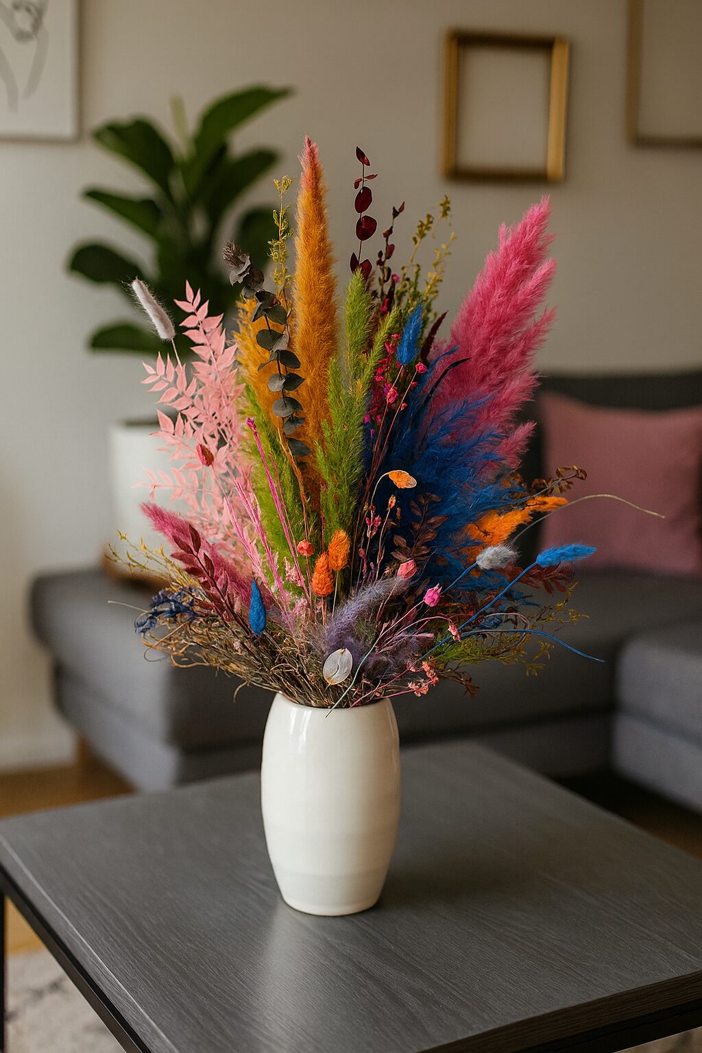 Bunter Trockenblumenstrauß "Carnevale" Farbige Dekoration mit Pampasgras & Eukalyptus
