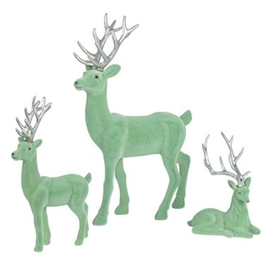 Reindeer - deer flocked in sage with silver antlers - table decoration - Christmas decoration for a festive atmosphere