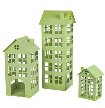 Windlicht Haus salbei-grün - Lichthaus - Metallhaus - Laterne - Perfekt für Innen-und Außendekoration - Hausförmiges Windlicht