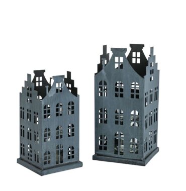 Laternenhaus Metallhaus Grau mit Glaseinsatz im Vintage-Stil - Gartenbeleuchtung für gemütliche Abende im Freien