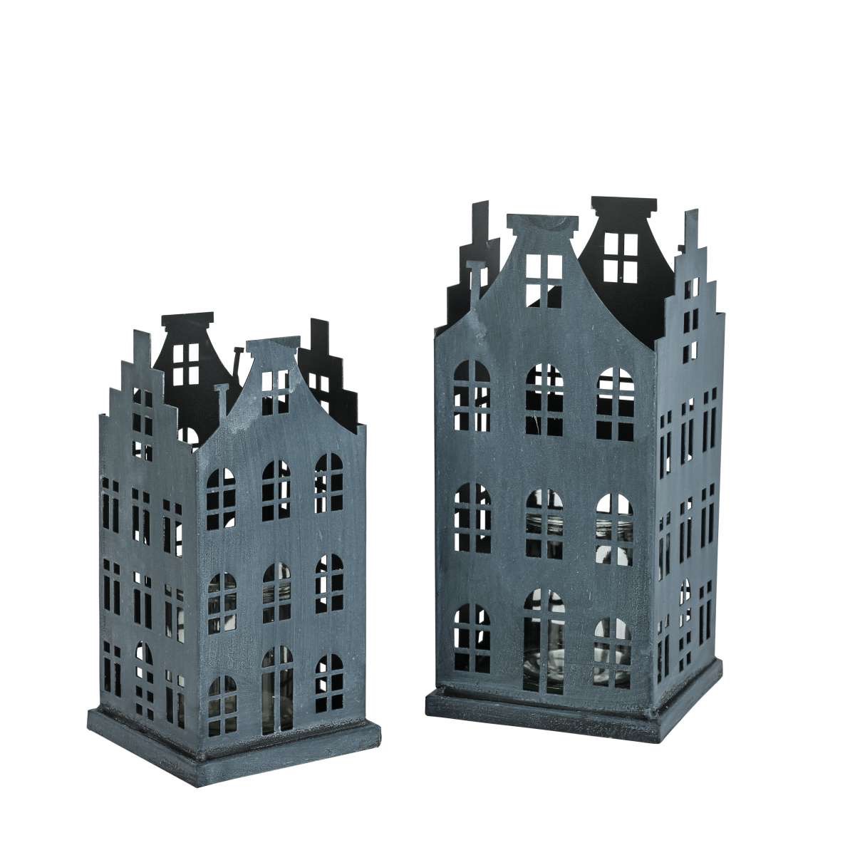 Laternenhaus Metallhaus Grau mit Glaseinsatz im Vintage-Stil - Gartenbeleuchtung für gemütliche Abende im Freien