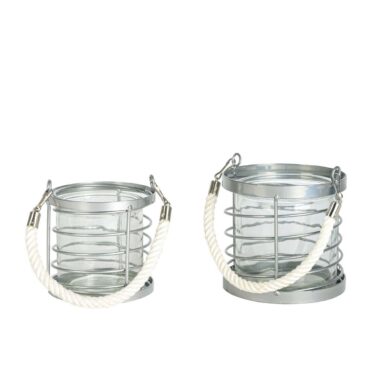 Moderne Metall Glas Laterne mit Henkel zum Aufhängen in Weiß oder Silber