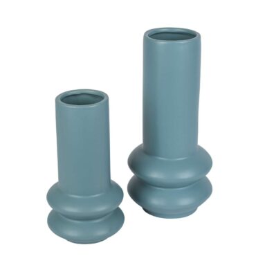 Moderne Keramikvase in Blaugrau matt glasiert - Skandinavische Tischdeko in 2 Größen zur Auswahl