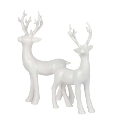 Modern large ceramic reindeer figurine - deer standing, matt white glazed - decoration for Christmas and winter time
