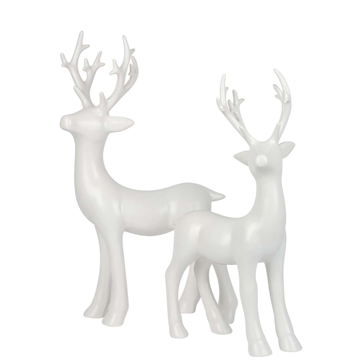 Modern large ceramic reindeer figurine - deer standing, matt white glazed - decoration for Christmas and winter time