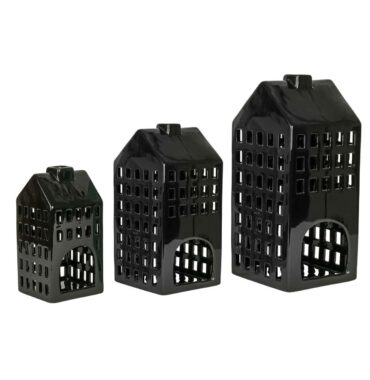 Teelichthaus Kiel aus Keramik - Lichthaus in schwarz glasiert - 3 verschiedene Größen - stilvolle Dekoration für gemütliche Abende