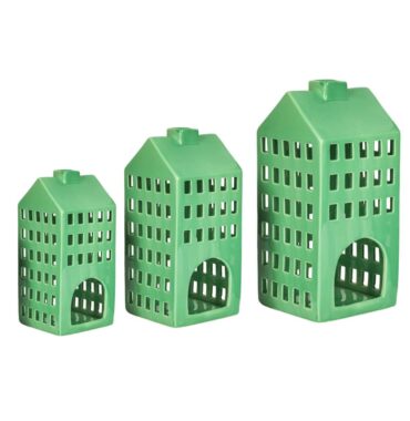 Teelichthaus Kiel aus Keramik - Lichthaus in salbei grün glasiert - 3 verschiedene Größen - stilvolle Dekoration für gemütliche Abende