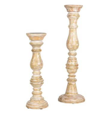 Großer Vintage Kerzenleuchter weiß aus Holz für Stumpenkerzen in 2 Größen - Stilvoller Kerzenhalter für gemütliche Atmosphäre