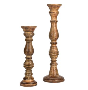 Großer Vintage Kerzenleuchter aus Holz für Stumpenkerzen in 2 Größen - Stilvoller Kerzenhalter für gemütliche Atmosphäre