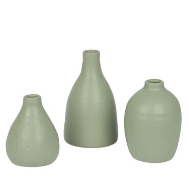 Ceramic vase set, soft green matt, h.10/11/14 cm - Perfect table decoration