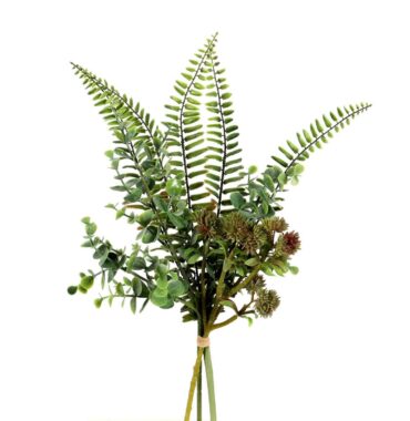 Artificial flower bouquet with sedum/fern/eucalyptus - green 42 cm