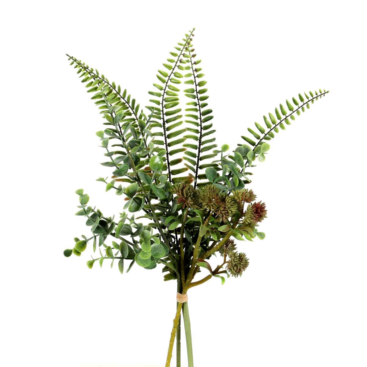 Artificial flower bouquet with sedum/fern/eucalyptus - green 42 cm