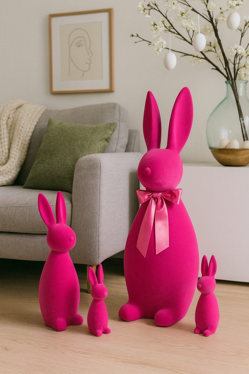Beflockter Hase Pink, Dekohase in 5 Größen, Osterhase modern in Samtoptik – Bild 5