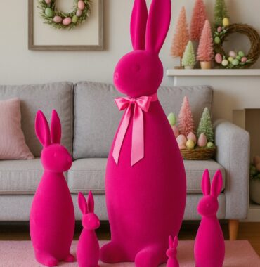 Beflockter Hase Pink, Dekohase in 5 Größen, Osterhase modern in Samtoptik
