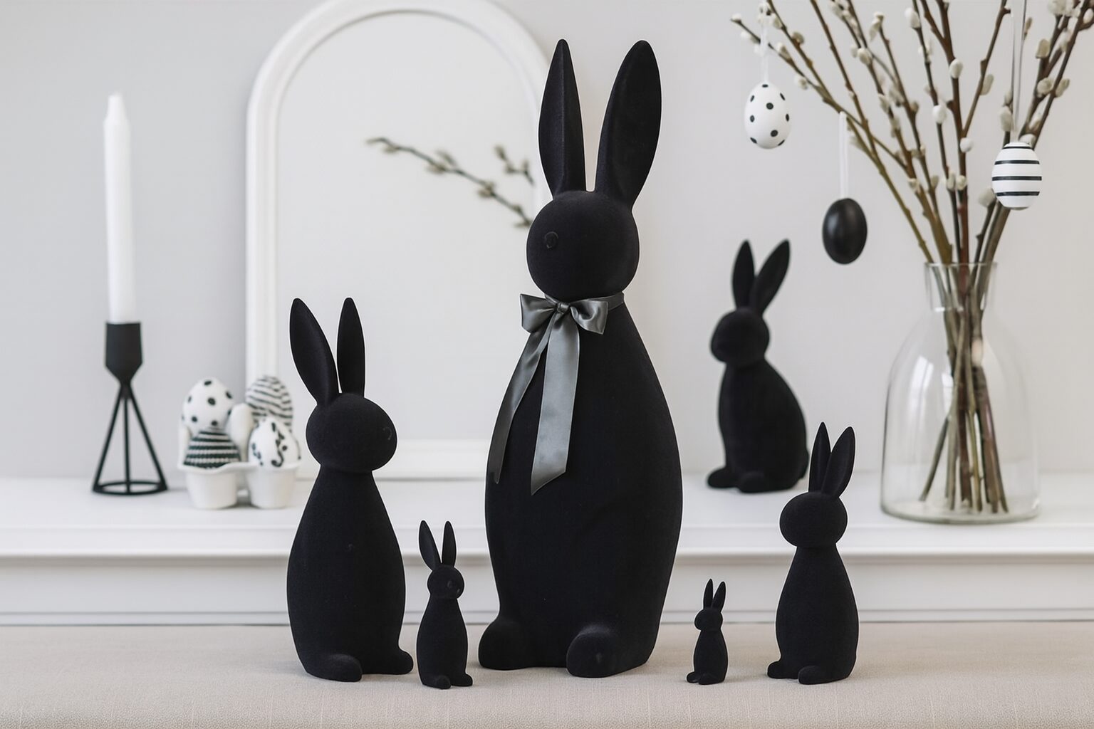 XXL Easter bunny - Mega bunny - Easter decoration - Black flocked - Modern Easter decoration - Gift idea - Height 132cm