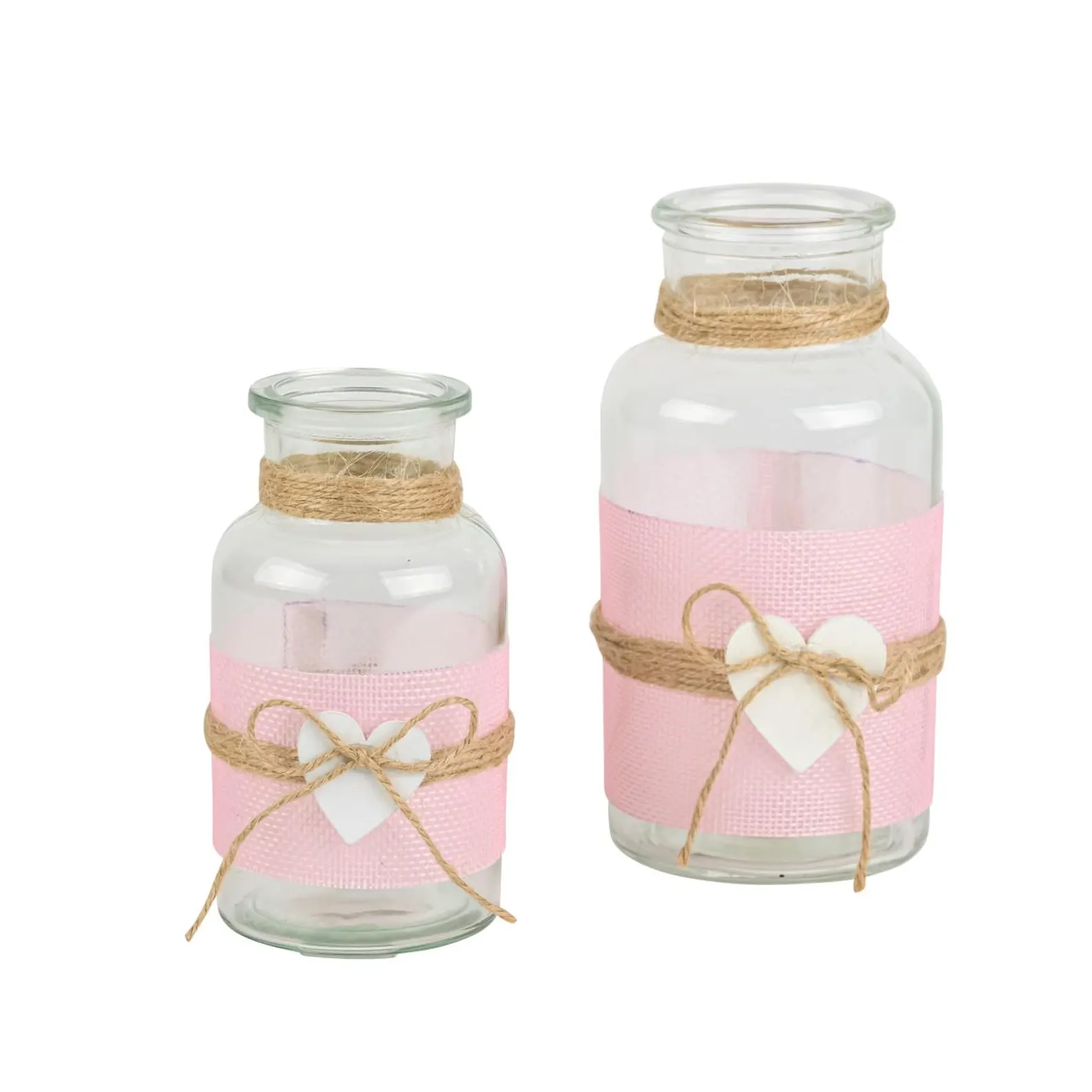 Small glass vase - Glass bottle with heart pendant and ribbon - White/nature - Table vase - Image 2