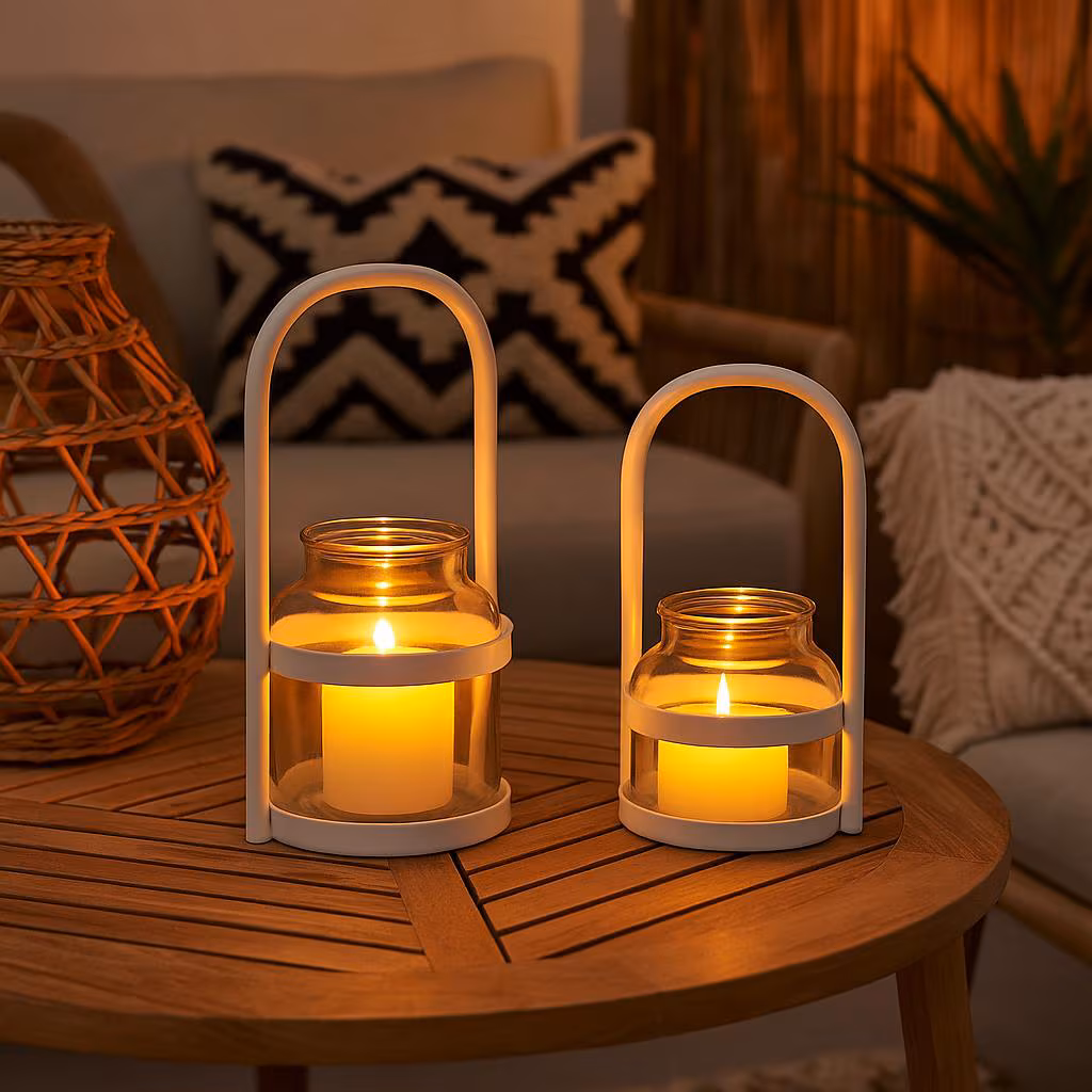 Metall-Windlicht weiß - dekorative Laterne mit Bügel - Beleuchtung für Innen und Außen - 2 Größen – Bild 2