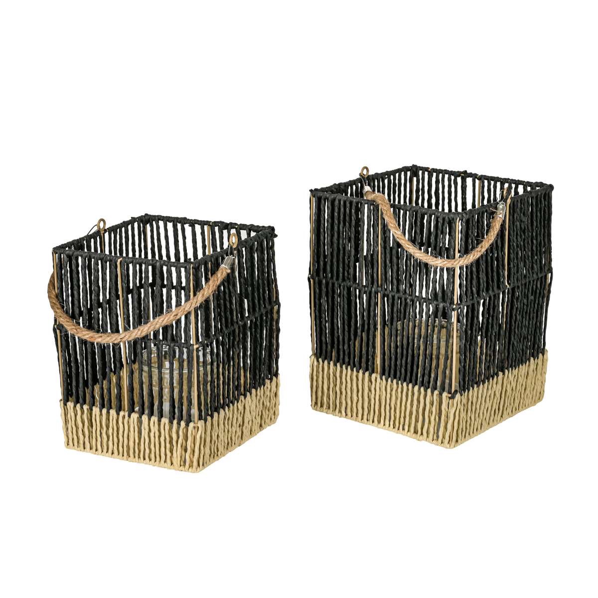 Seagrass lantern - Square with jute handle, natural decoration
