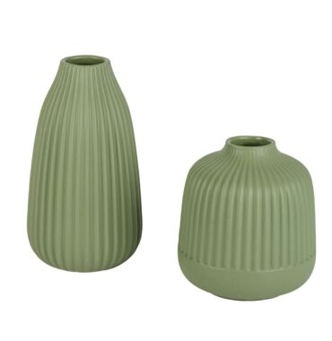 Grooved vase green - Modern flower vase - Vase for dried flowers & fresh flowers - 2 sizes