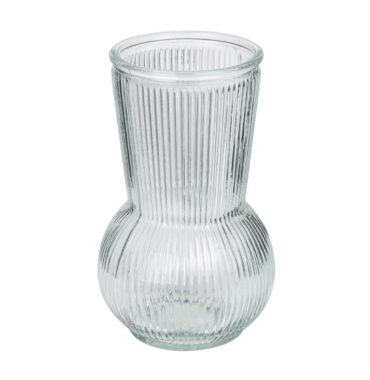 Bauchige Glasvase Klarglas - Blumenvase - Tischvase - Rillenoptik - 12x20 cm