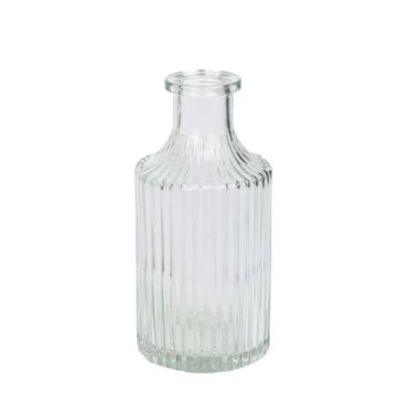 Small glass vase with grooves - clear glass - flower vase - table vase