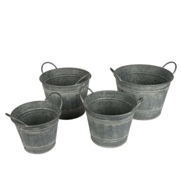 Zinc bucket with handles - vintage planter - metal pot for garden and indoor use