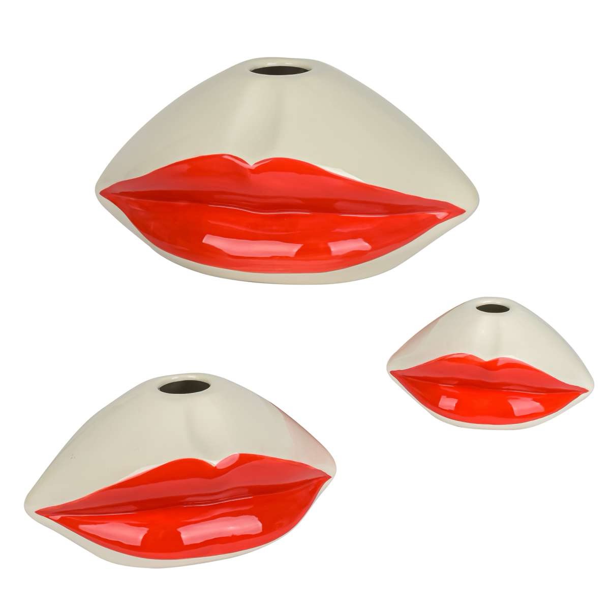 Vase with kissing mouth - Mouth vase - Red lip vase - White/red glazed - 2 sizes